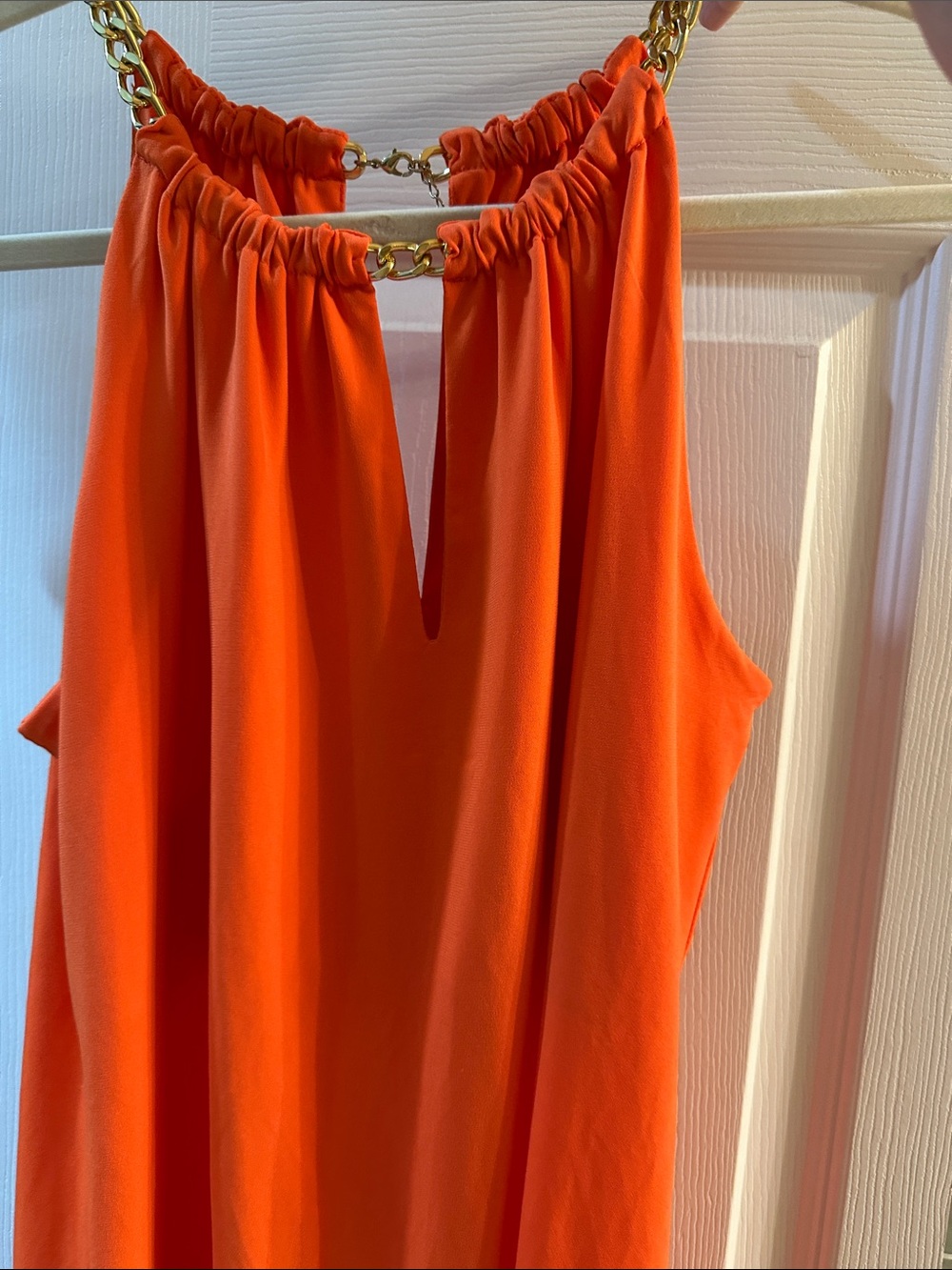 Michael Kors Vibrant Orange Sleeveless Tank with Gold Chain
